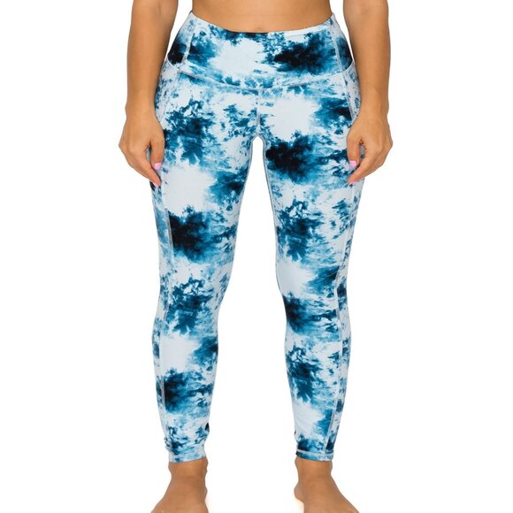 Women's Premium Detail Active Full-Length Leggings w/Pockets Aqua Tie Dye S-XL - Picture 2 of 5